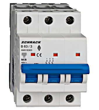 Siguranta automata (disjunctor) , 3 poli, B63, 63A, 6kA, curba B, Amparo, Schrack