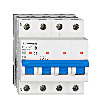 Siguranta automata (disjunctor) , 3P+N , B10, 10A, 6kA, curba B, Amparo, Schrack