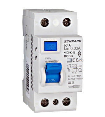 Siguranta diferentiala RCCB, 2P, 63A, 30mA, 10kA, tip A, AMPARO, Schrack