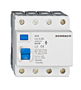 Intrerupator diferential RCCB, 3P+N tip A, 63A, 300mA, Amparo, Schrack