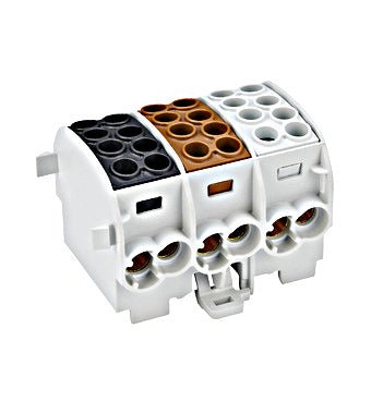 Clemă derivație Cu-Al, 35mm², 3P, izolată, maro/negru/gri