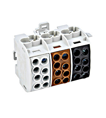 Clemă derivație Cu-Al, 35mm², 3P, izolată, maro/negru/gri