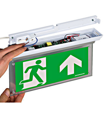 Corp de iluminat de siguranță (tip EXIT) cu baterie K4 Autotest LED 3h 230VAC universal, Schrack