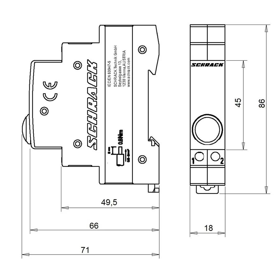Indicator de tensiune monofazat, 230VAC, albastru, Schrack