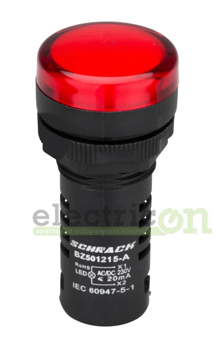 Lampa de semnalizare cu LED, monobloc, 230V-AC/DC, rosu