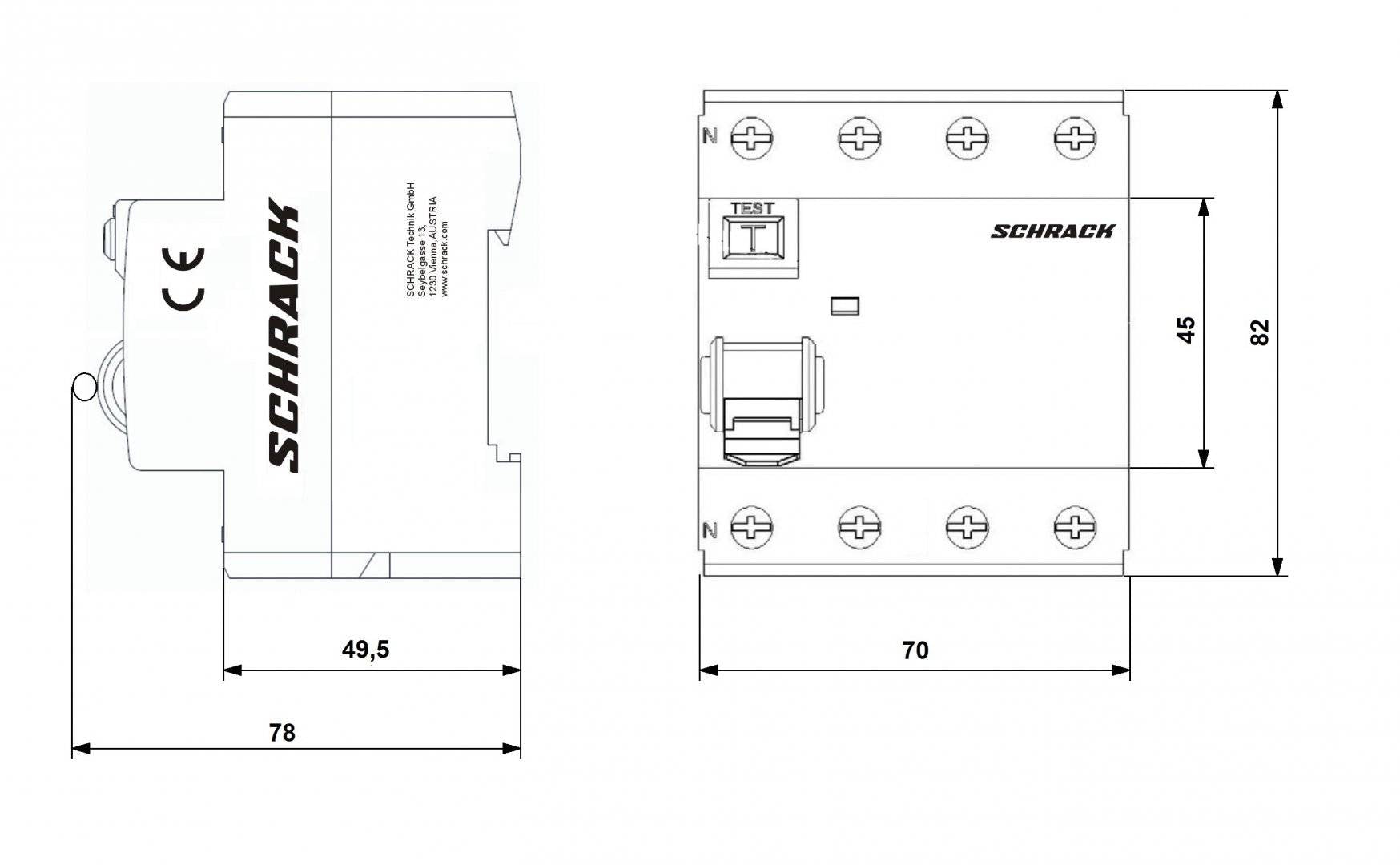Intreruptor diferential Schrack AMPARO (10kA), 40A, 4-poli, 30mA, tip A