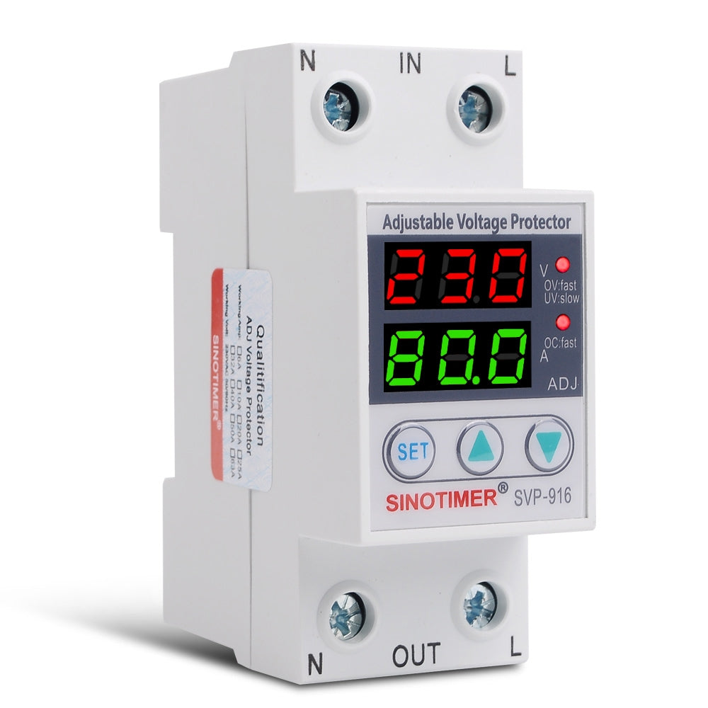 Releu monofazic digital de protectie tensiune, Sinotimer, reglabil intr 1- 80A, , ecran digital LED, SVP-916-80A