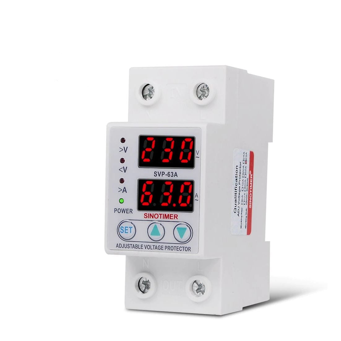 Releu siguranta digitala de protectie tensiune, Sinotimer, 63A, ecran LED, recuperare automata, SVP-63A