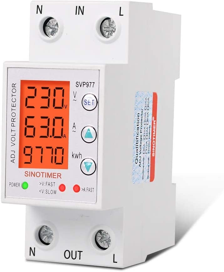 Releu siguranta digitala de protectie tensiune, Sinotimer, programabil intre 1-80A, 220V, recuperare automata, SVP-977