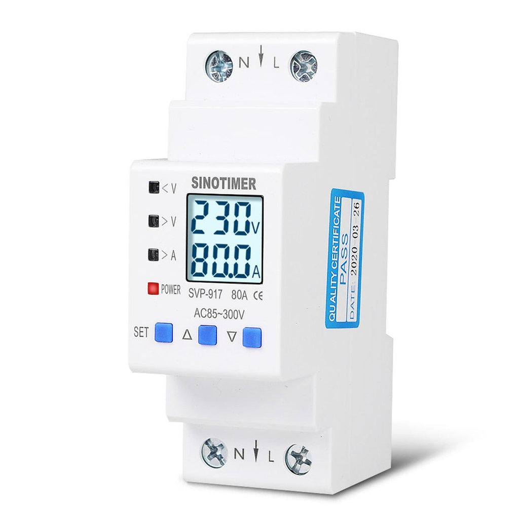Releu siguranta digitala protectie tensiune, Sinotimer, intre 1- 63A programabil ,ecran LED, arata consum kWh, SVP-917-63A