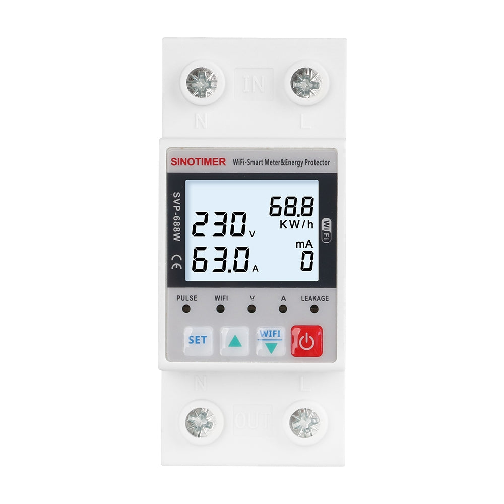Releu Sinotimer, Wifi Tuya protectie supratensiune, subtensiune, reglabil intre 1-63A, contor energie