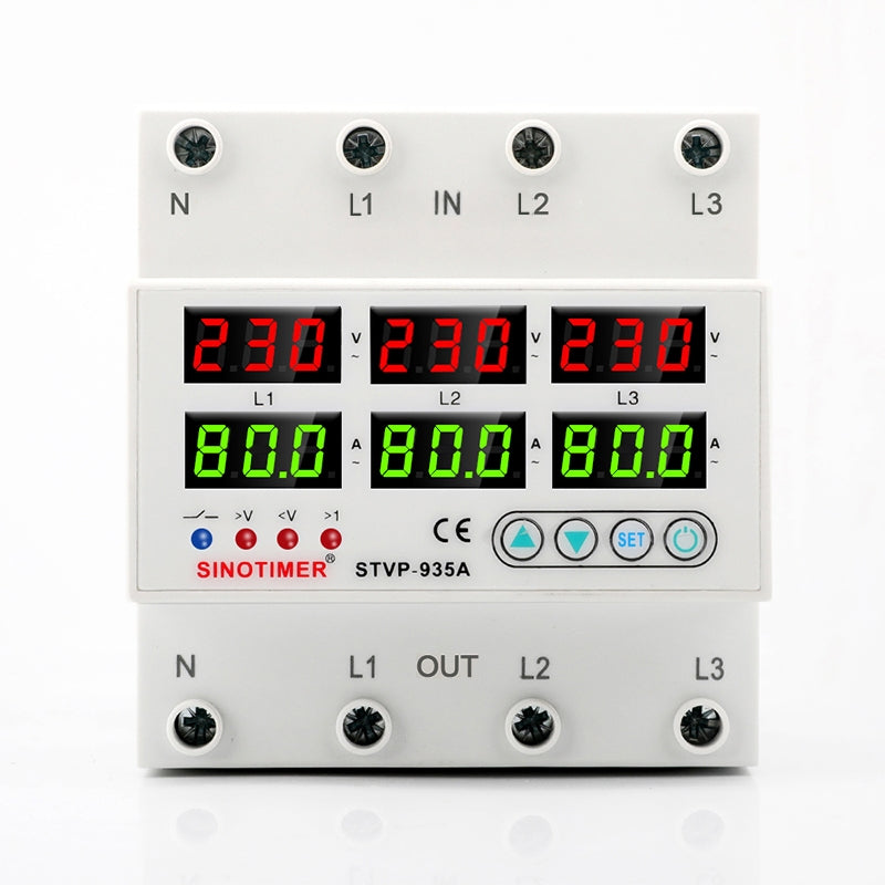 Releu TRIFAZIC, SINOTIMER, siguranta digitala de protectie tensiune 220V, 1-80A, STVP-935-80A, recuperare automata