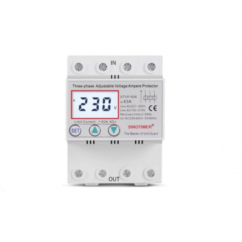 Releu trifazic Sinotimer, siguranta digitala de protectie tensiune 380V, 1-63A, recuperare automata, STVP-936-40A