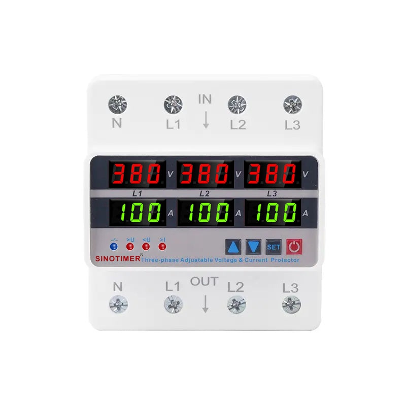 Releu trifazic Sinotimer, siguranta digitala de protectie, tensiune afisata 380V, programabil intre 1-100A, STVP935-100A-380