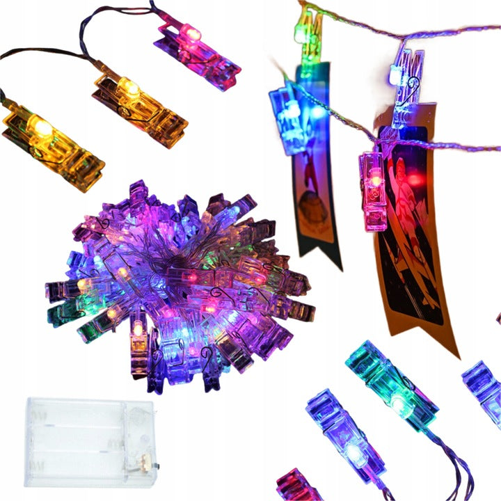 Instalatie Led cu  Clipsuri  multicolor  , 3 M 20 Led-uri, Pentru fotografii