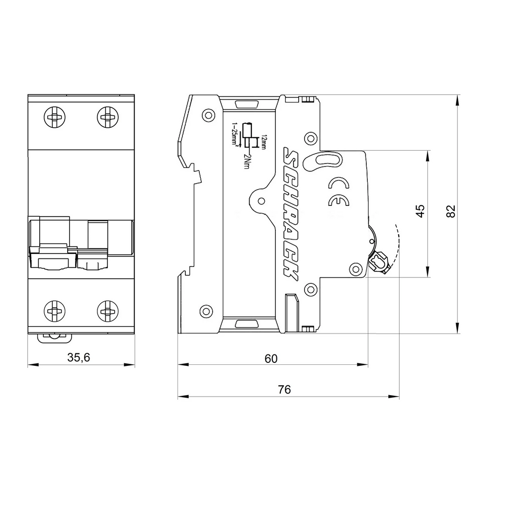 Siguranta diferentiala RCBO, 1P+N, 16A, 30mA, 10kA, curba B, tip A, AMPARO