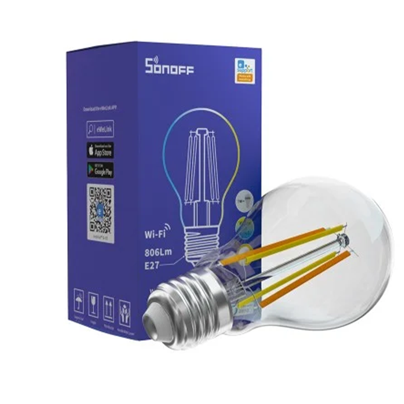 Bec LED inteligent vintage Sonoff B02, Wi-Fi, filament, A60, E27, 7W, 806 lm, dimabil, control aplicatie