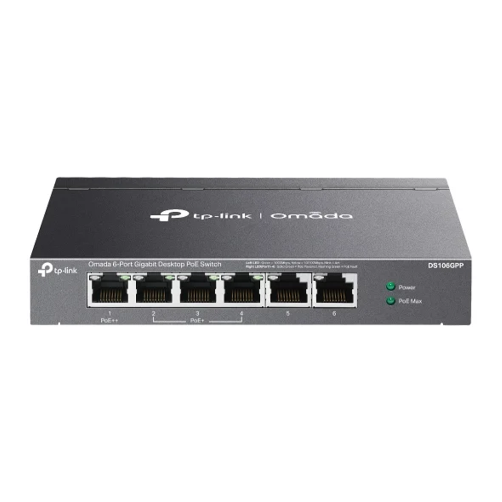 Switch cu 6 porturi TP-Link Omada DS106GPP, 3 porturi POE+, 1 port POE++