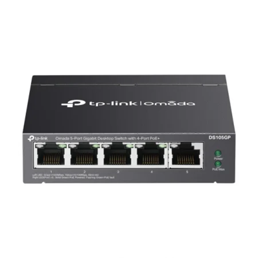 Switch cu 5 porturi gigabit TP-Link Omada DS105GP, 4 porturi POE+,65W budget