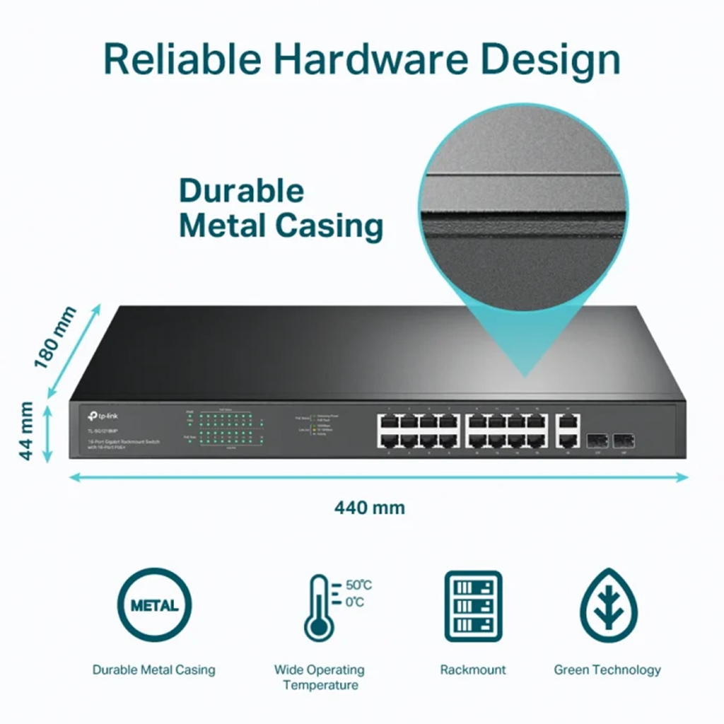 Switch fara management TP-Link Omada TL-SG1218MP, 18 porturi, 16 POE+