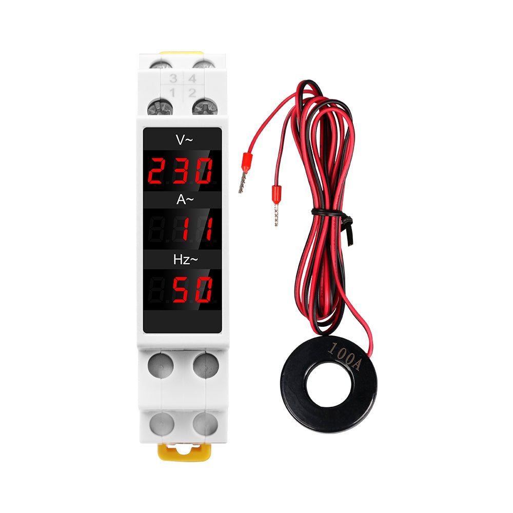 Voltmetru SINOTIMER, ampermetru si frecventmetru digital, monofazic, pentru sina tablou DIN, SDM011VAHZ