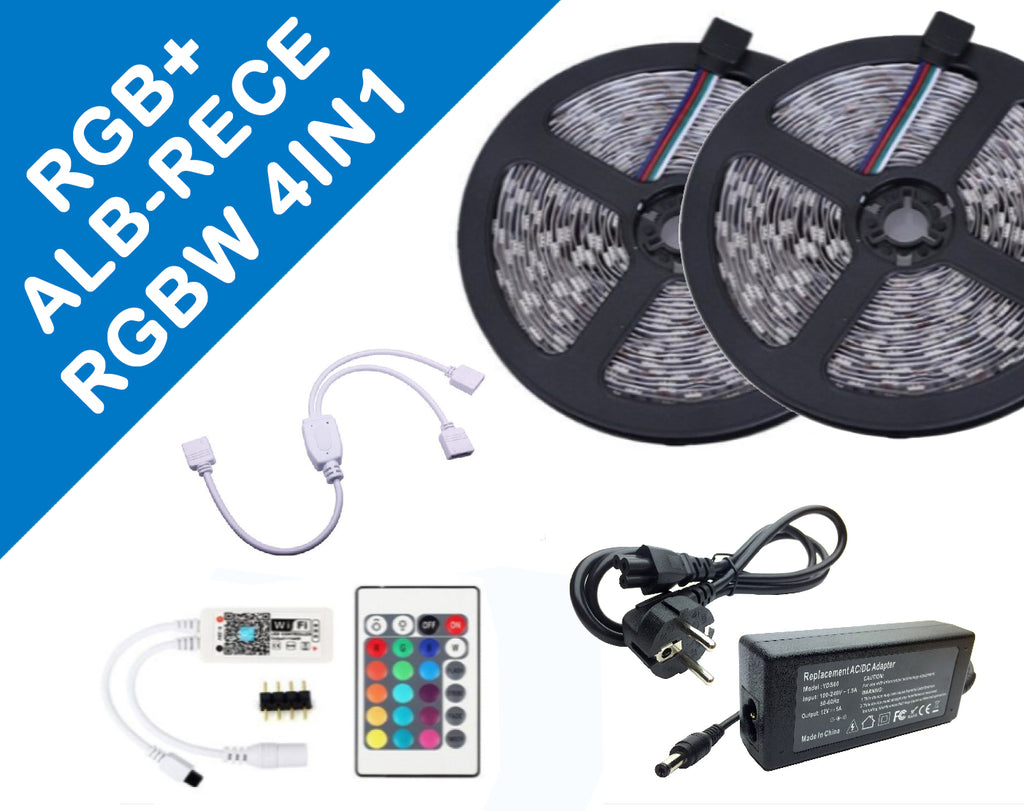 Kit Banda Led RGBW 4in1 10 metri (RGB +ALB RECE) 5050, IP65, Controller WIFI, +telecomanda 24 taste, Transformator 5A - hsmartro