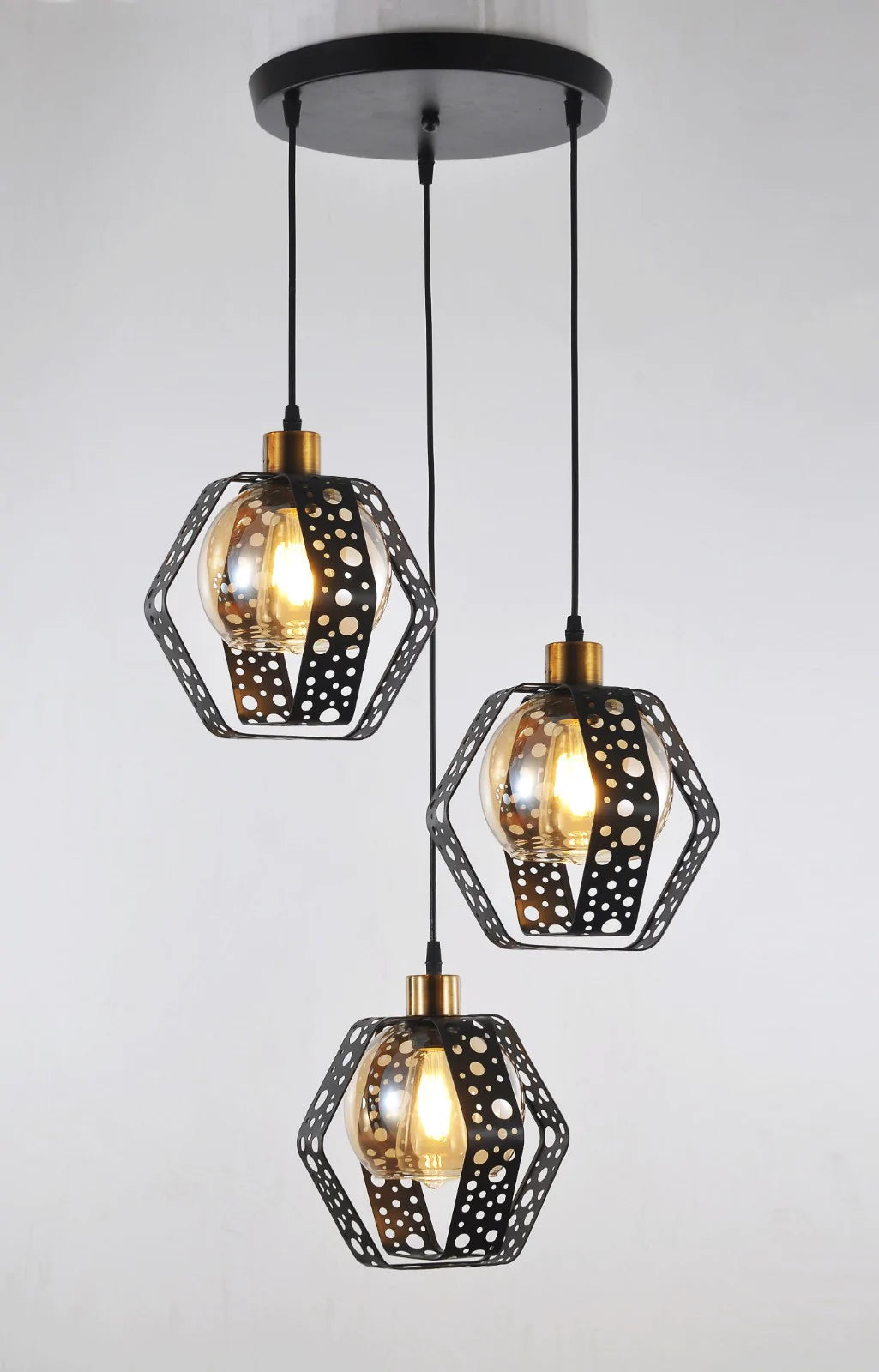 Pendul vintage, Model 4187-3, Cu Abajur, 3 X E27, Inaltime Reglabila, Negru