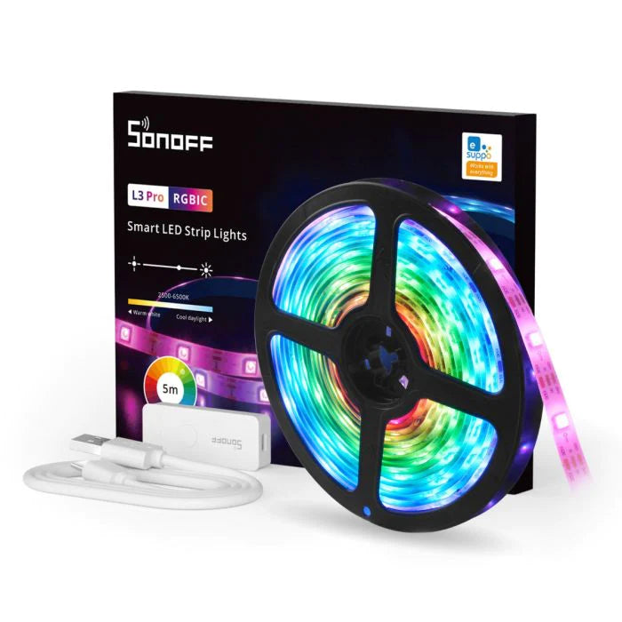 Kit Banda LED Sonoff L3 Pro RGBIC Smart (WiFi + controler inteligent Bluetooth + band? LED RGBIC de 5 metri)