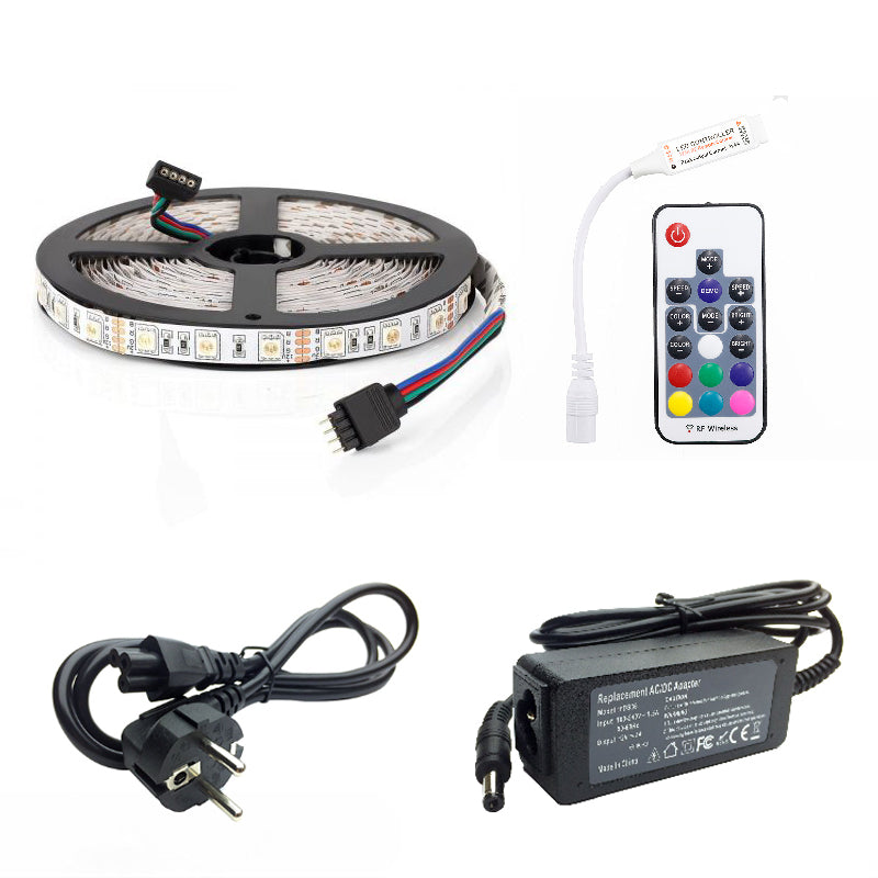 Kit Banda Led RGB 5050 IP65 5 Metri Controller RF cu telecomanda 17 taste - Transformator 36W - hsmartro