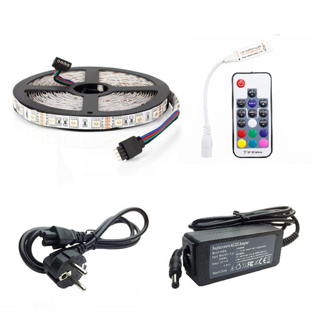 Kit Banda Led RGB 5050 IP65 5 Metri Controller RF cu telecomanda 17 taste - Transformator 36W - hsmartro
