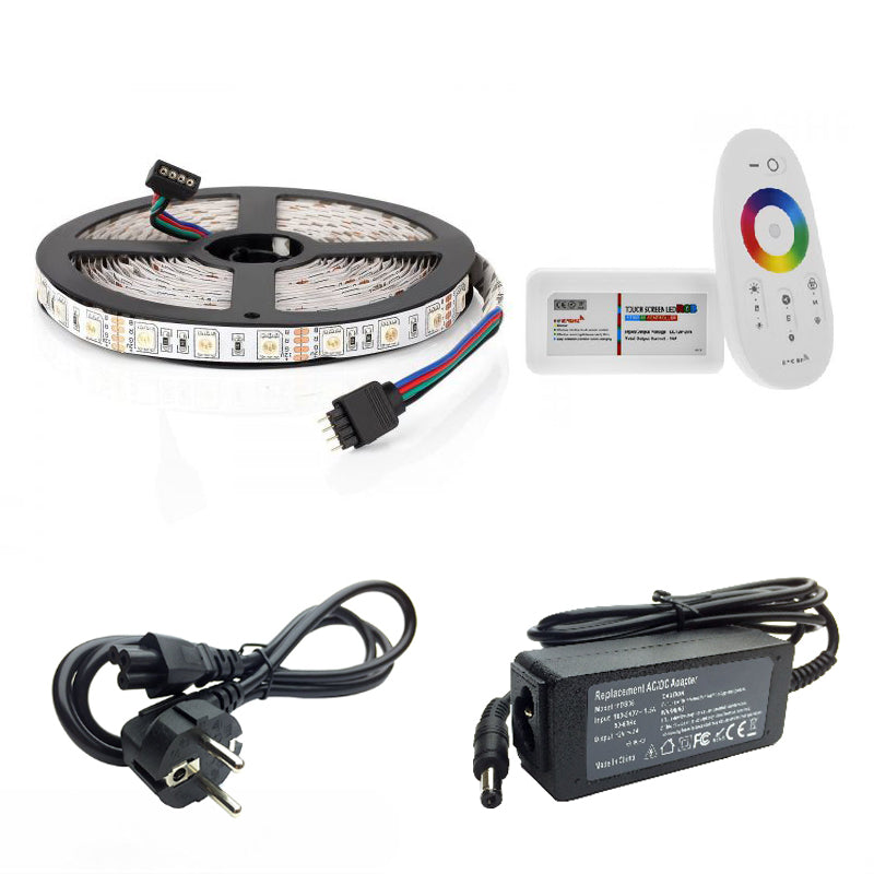 Kit Banda Led RGB 5050 IP65 5 Metri Controller Touch Screen RF - Transformator 36W - hsmartro