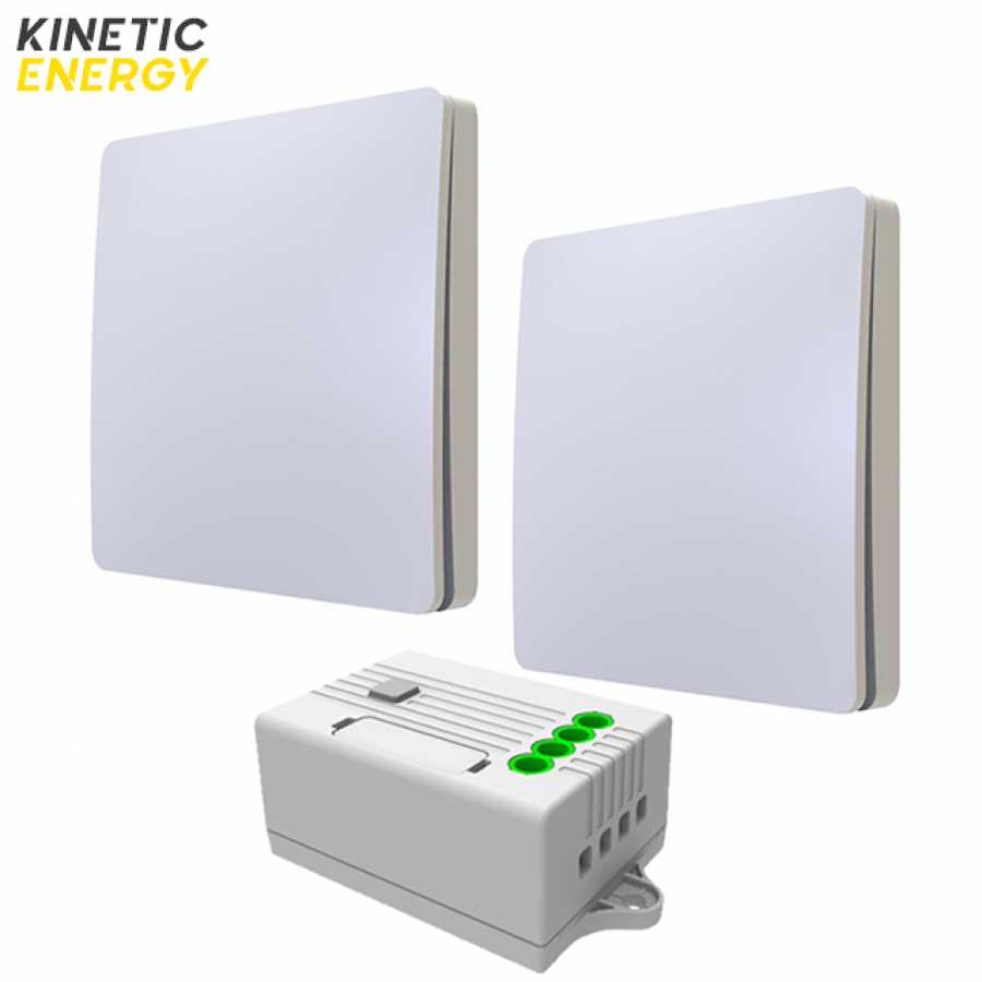 Kit Cap-Scara - 2 Intrerupatoare simple  KINETIC ENERGY + Controller 1 Canal, 5A, RF433