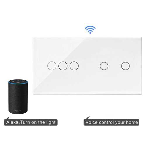 INTRERUPATOR TOUCH TRIPLU + DUBLU WIFI CU PANOU DIN STICLA
