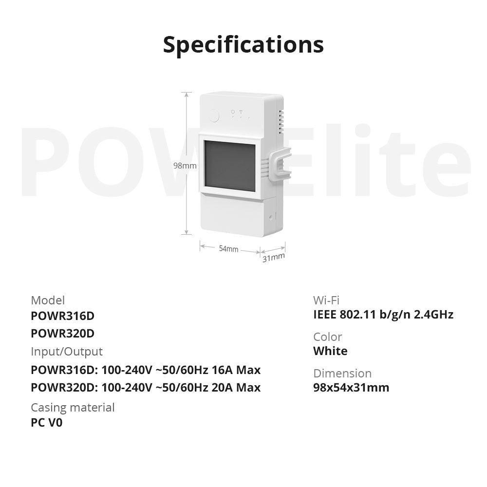 Releu inteligent WiFi Sonoff POW Elite R3 (16A) afisaj LCD