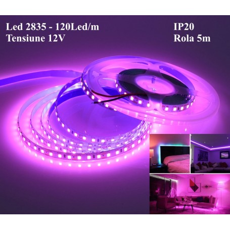 BANDA LED 2835 - ROZ-PINK 120LED/M, IP20 - ROLA/5M