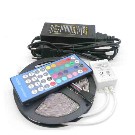 Kit banda led RGBWW RGB+Alb Cald 5050 5m IP65 + Transformator 5A+ Controller cu telecomanda 40taste IR - hsmartro