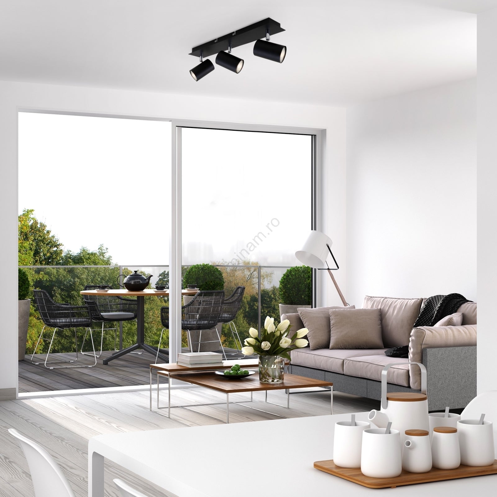 Spot Liniar Regrabil Negru 3XGU10 450mm