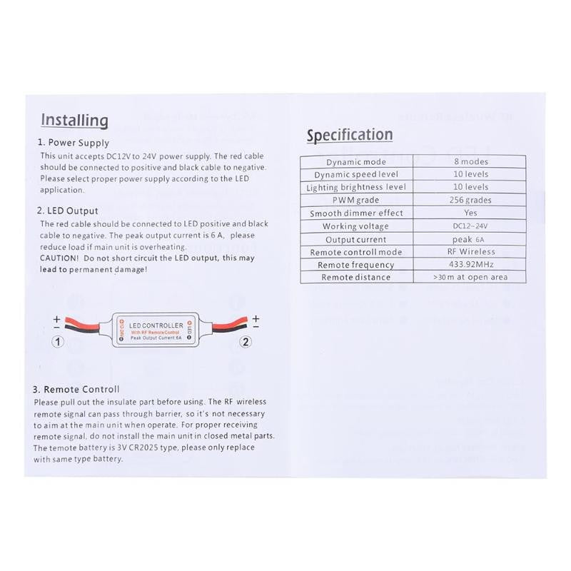 CONTROLER BANDA LED MONOCOLORA, RF WIRELESS 11TASTE