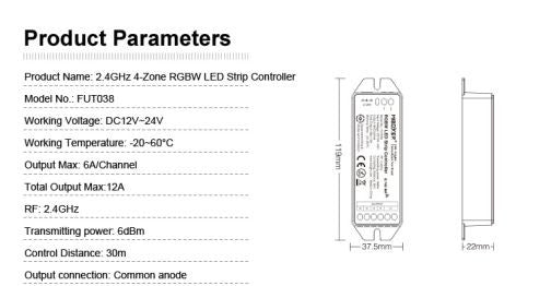 Controler MiBoxer RGB/W , 12A, 12-24V