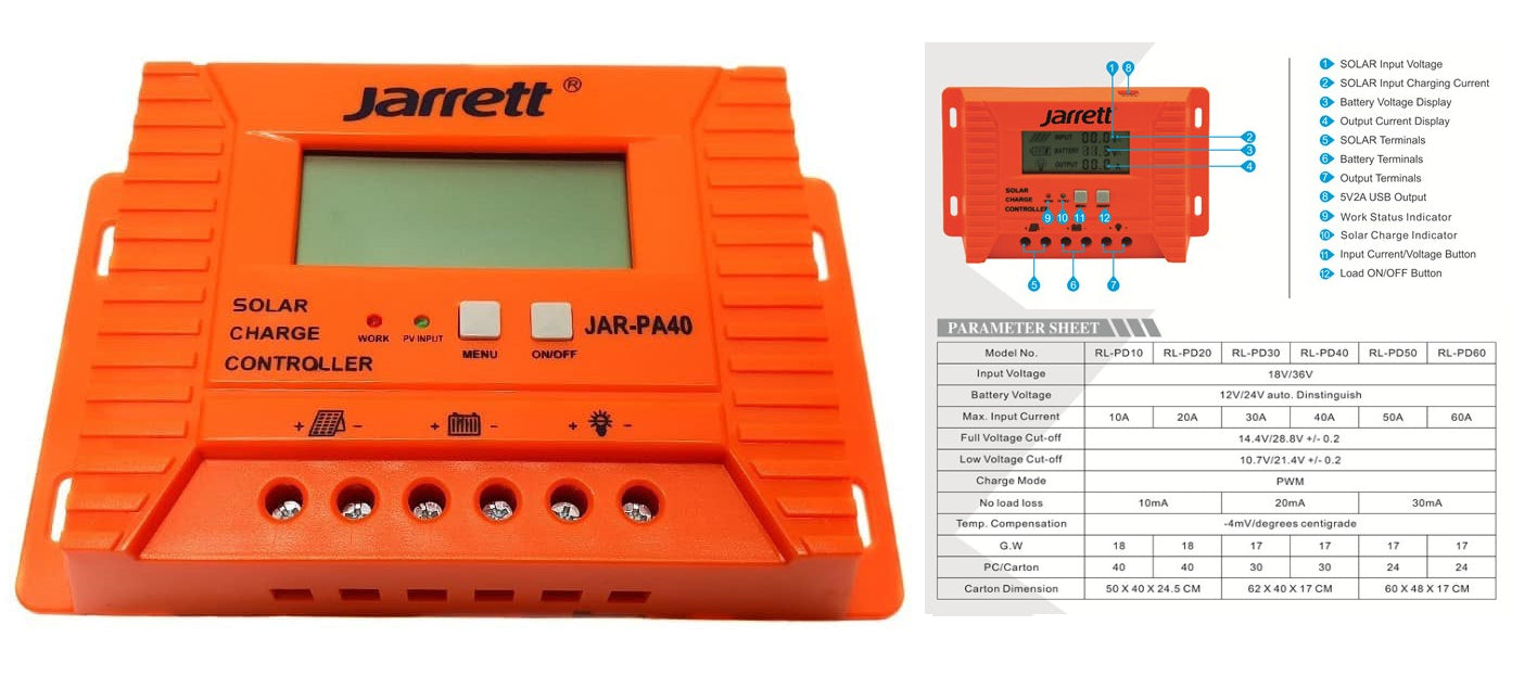 Controler solar Jarrett / JAR-PA40 – 40A