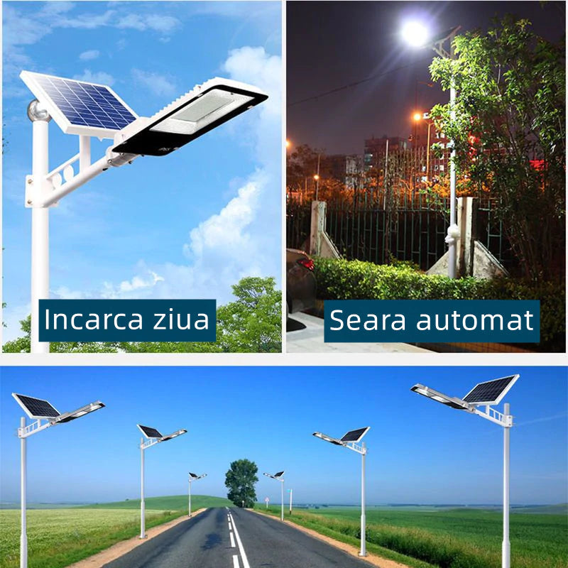 Lampa solara 200W, Rezistent la  apa, Cu panou solar si telecomanda