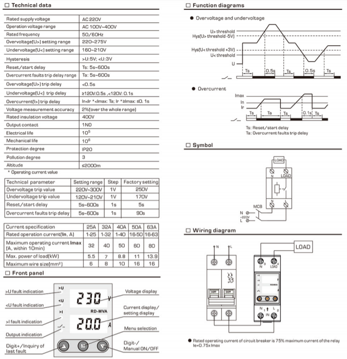 Releu protectie supratensiune si suprasarcina  230v