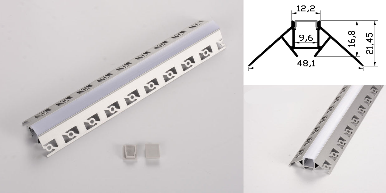 Profil led aluminiu HSM- 302/2 – colt exterior/ingropat/gips carton/2m