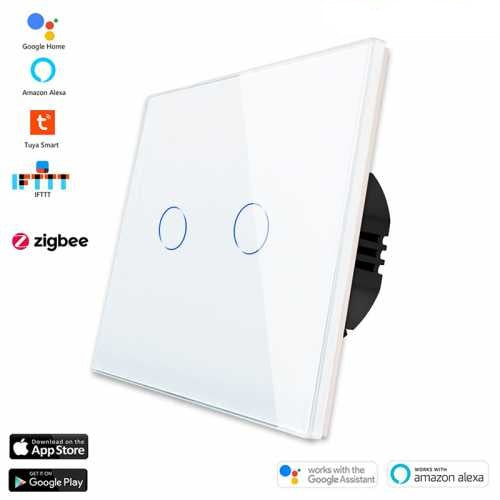 INTRERUPATOR TOUCH DUBLU ZIGBEE FARA NUL CU PANOU DIN STICLA