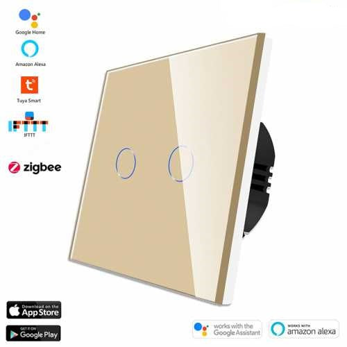 INTRERUPATOR TOUCH DUBLU ZIGBEE CU NUL CU PANOU DIN STICLA