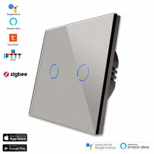 INTRERUPATOR TOUCH DUBLU ZIGBEE FARA NUL CU PANOU DIN STICLA