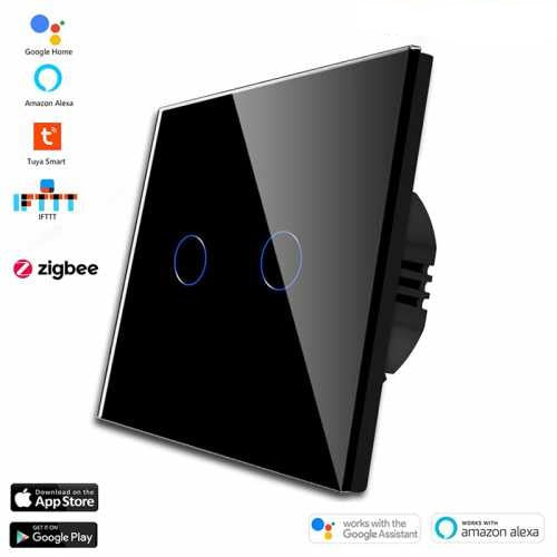 INTRERUPATOR TOUCH DUBLU ZIGBEE FARA NUL CU PANOU DIN STICLA