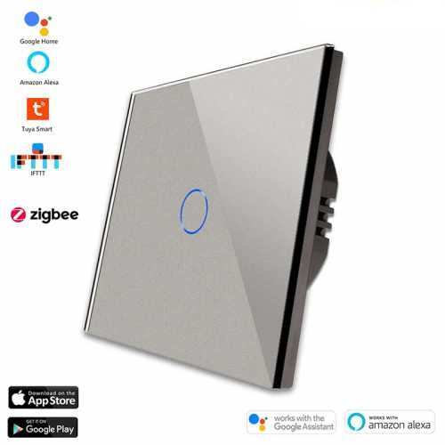 INTRERUPATOR TOUCH SIMPLU ZIGBEE FARA NUL CU PANOU DIN STICLA