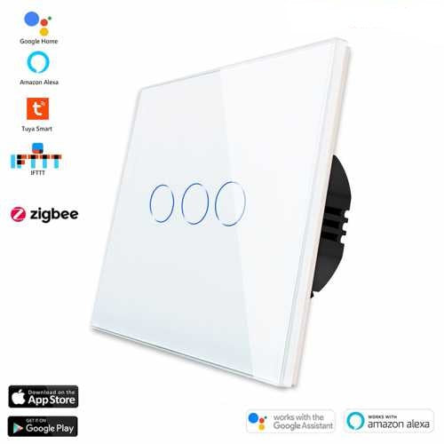 INTRERUPATOR TOUCH TRIPLU ZIGBEE FARA NUL CU PANOU DIN STICLA