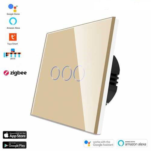 INTRERUPATOR TOUCH TRIPLU ZIGBEE CU NUL CU PANOU DIN STICLA